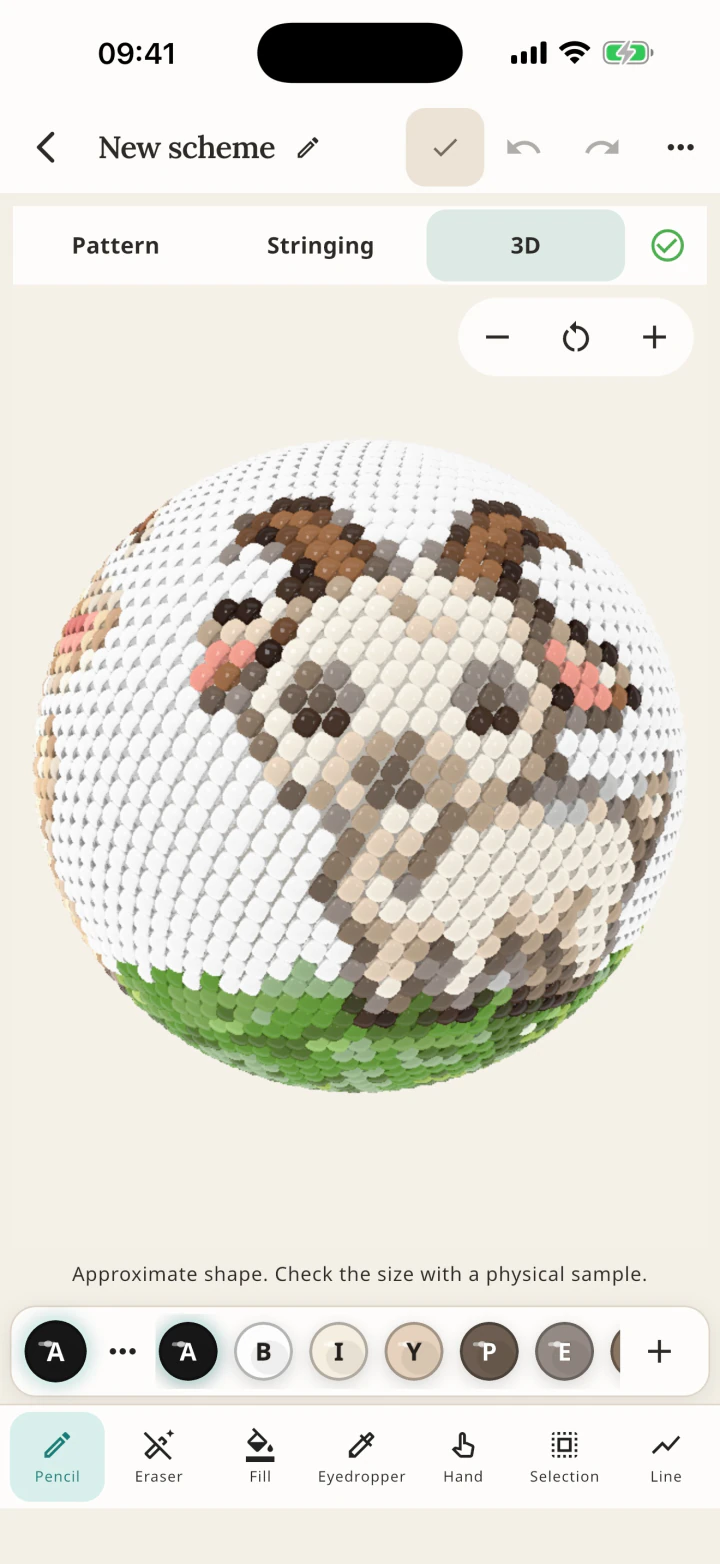 A 3D bead crochet ball in the mobile editor