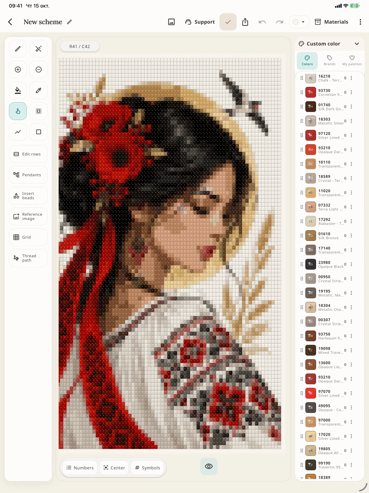 A portrait pattern in the Biser Studio editor on a tablet